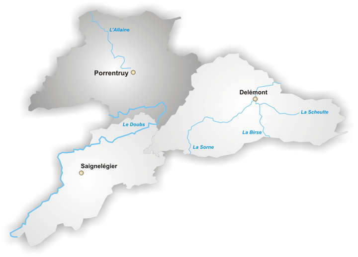 Situation g&eacute;ographique de l'Ajoie dans le canton du Jura
